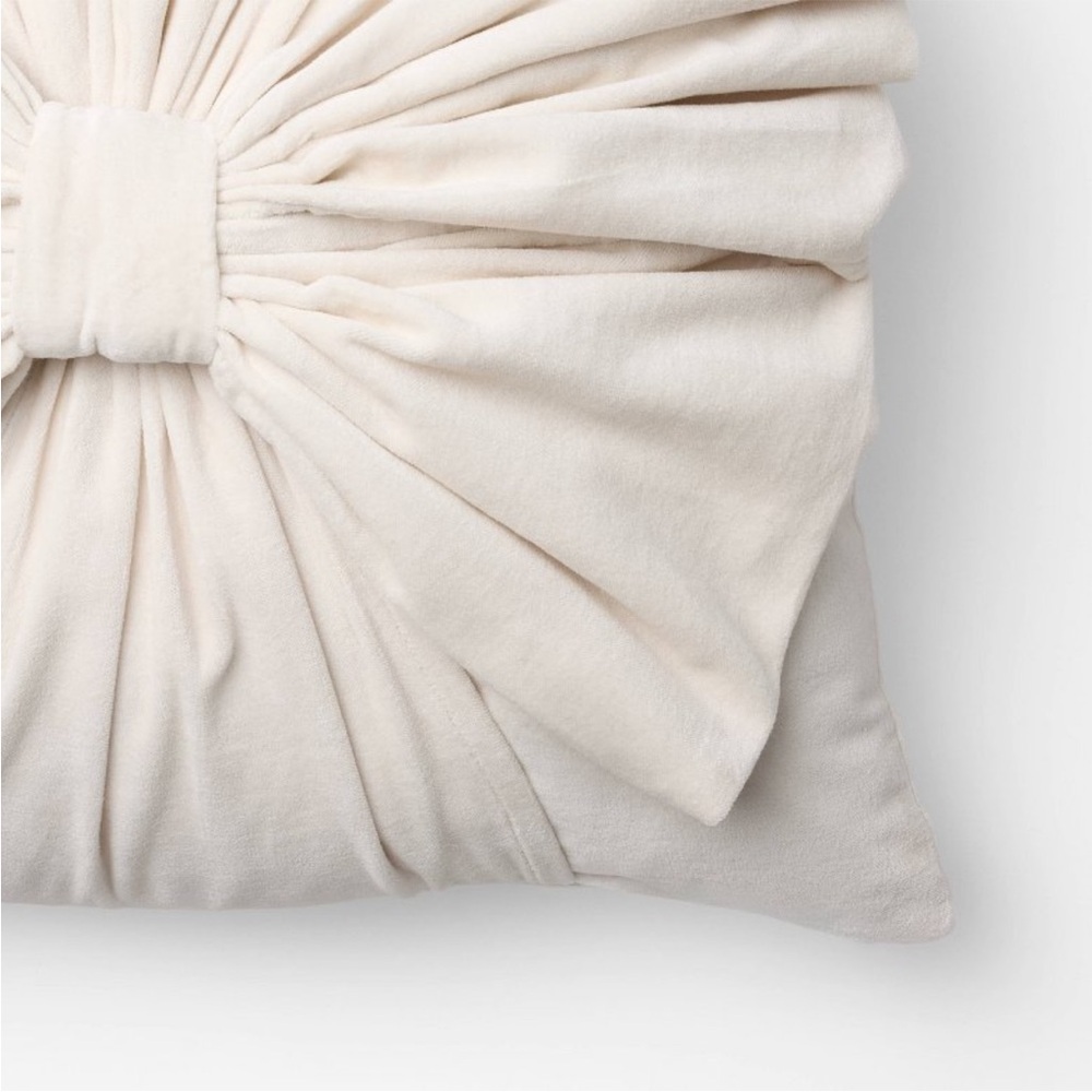 20"x20" Velvet Bow Throw Pillow Cream - Threshold™ designed with Studio McGee - Picture 3 of 4
